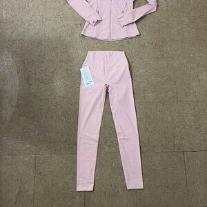 Lululemon Pink Women's Set - Define Zip Jacket & High-Rise Leggings (Size 4)